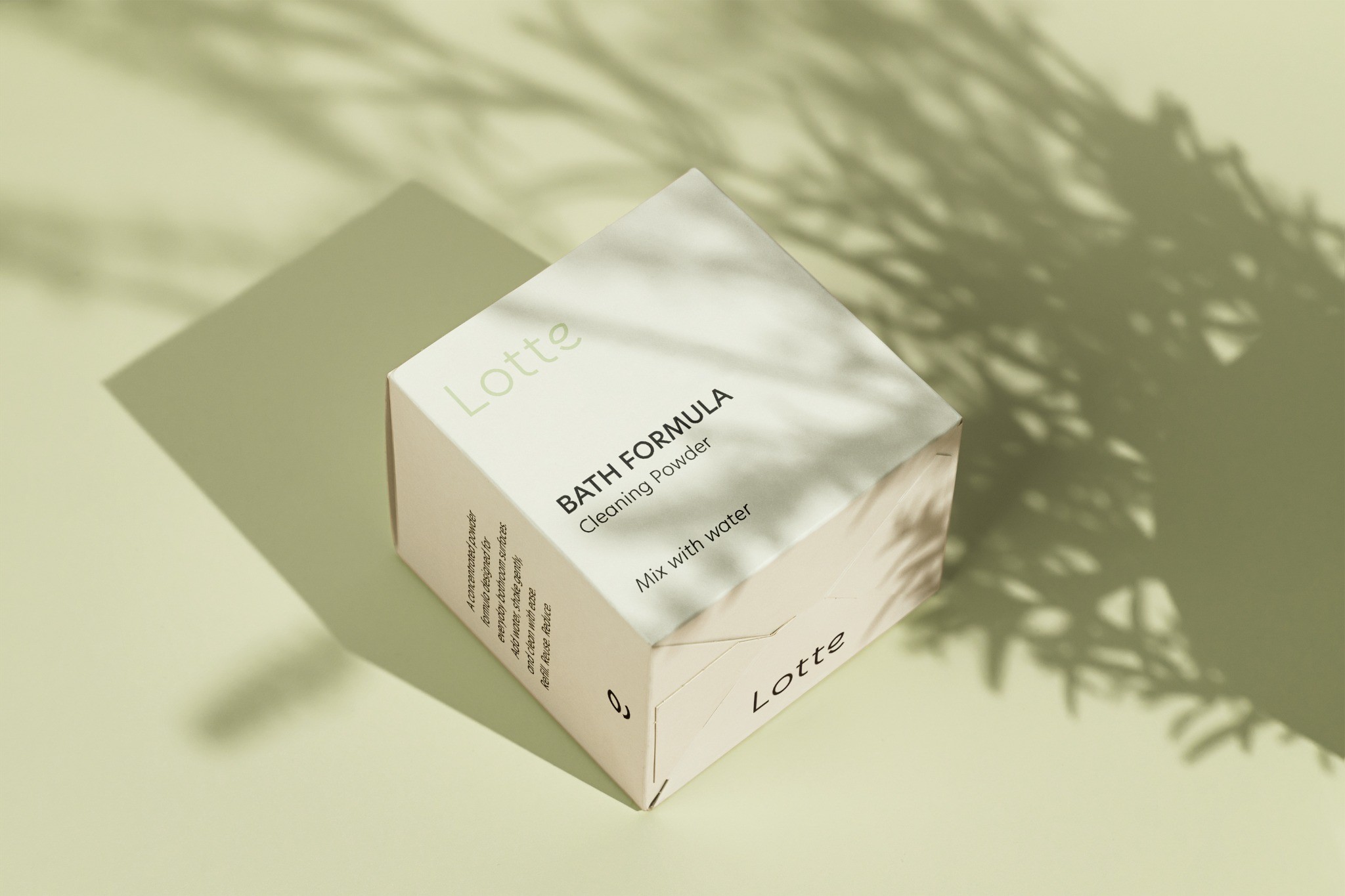 Light Lotte Bath Formula box in soft green light