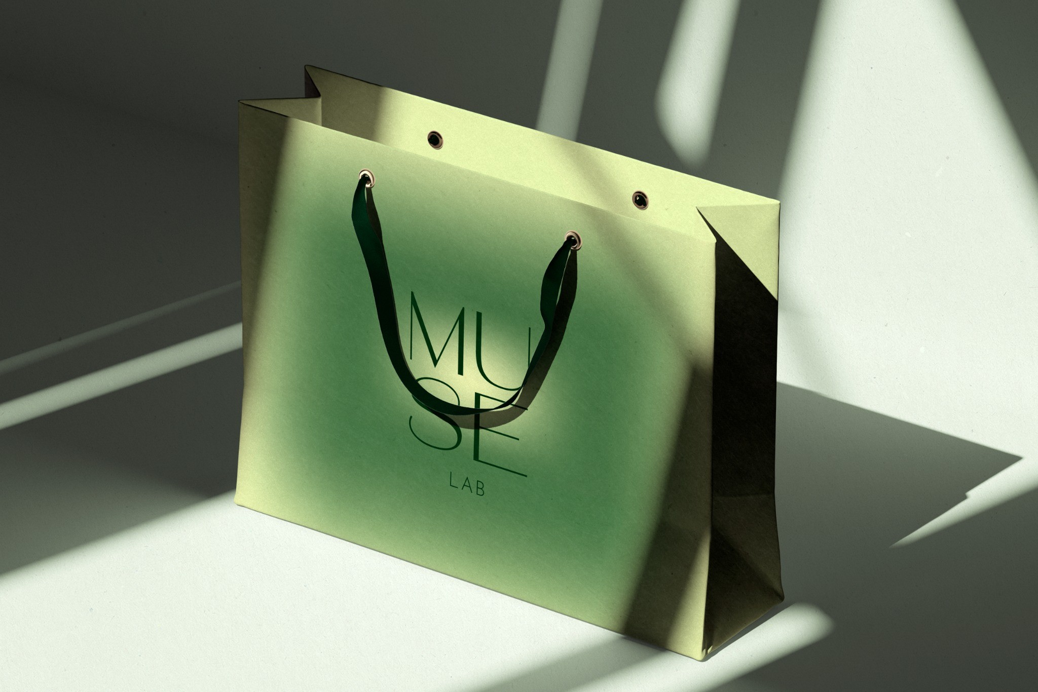Green Muse Lab shopping bag in sunlight