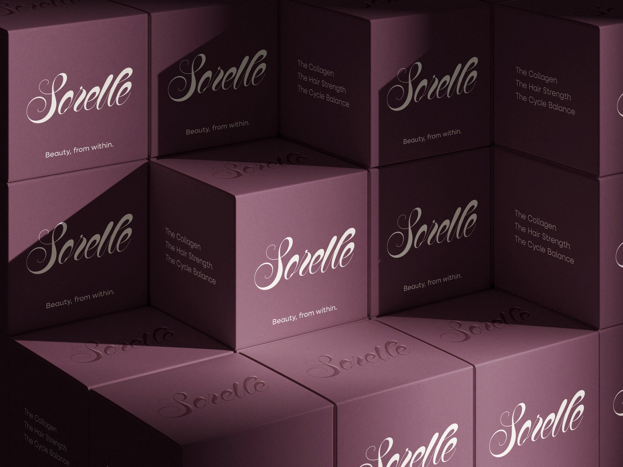 Sorelle supplement packaging in deep purple
